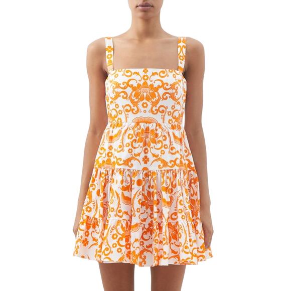 Borgo De Nor 'Freddie' Orange Cotton Printed Mini Dress Size 6 - Picture 1 of 4